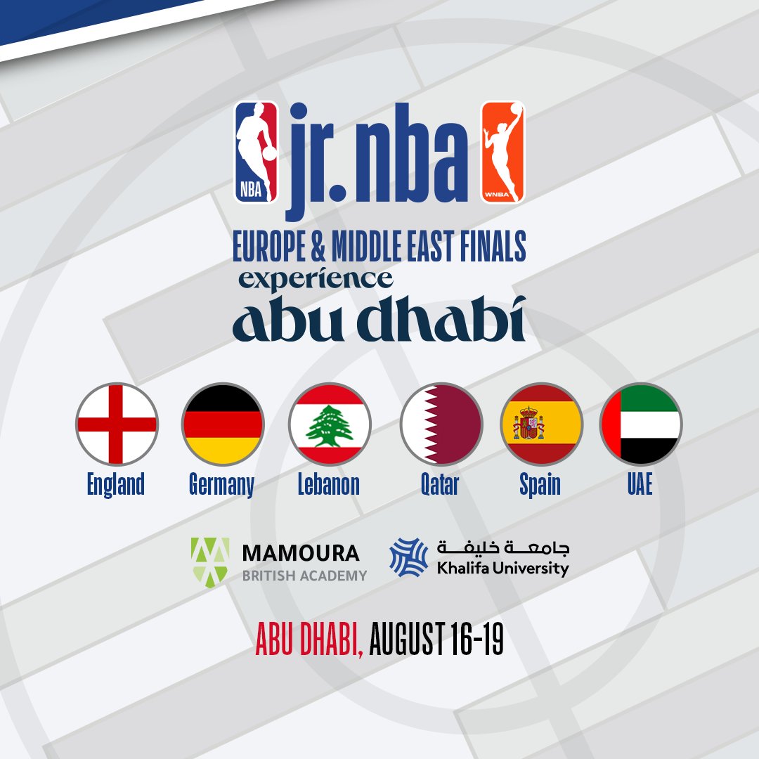 ¡Semana de las #JrNBAFinals de Europa y Oriente Medio en Abu Dabi! 🏆🏀

📺Se podrá ver en Youtube (NBA) y la app de OWQLO.

¿Quieres conocer el calendario y los horarios? 🧵👇