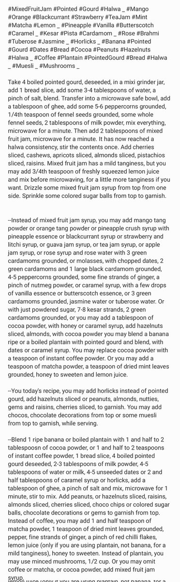 RituparnaP1904's tweet image. #MixedFruitJam #Pointed #Gourd #Halwa _ #Mango #Orange #Blackcurrant #Strawberry #TeaJam #Rose #Brahmi #Tuberose #Jasmine #Horlicks #Banana #PointedGourd #Dates #Bread #Cocoa #Peanuts #Halwa_ #Coffee #Plantain #PointedGourd #Bread _ #Muesli #Mushrooms 
facebook.com/photo/?fbid=25….