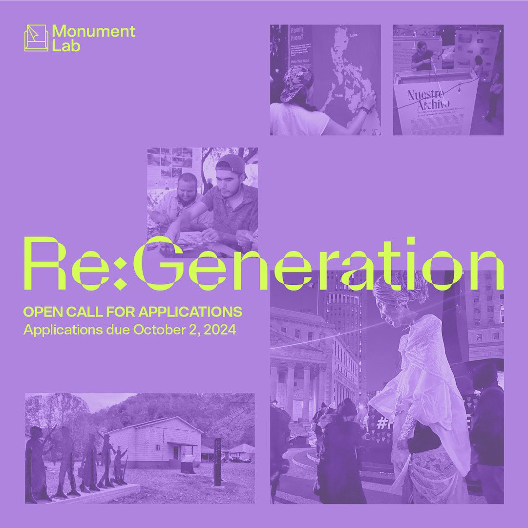 Monument Lab is excited to announce that applications are now open for Re:Generation 2024! We’re seeking ten teams of two or more individuals working together to create a new or expand an existing public art, public history, or public humanities project.