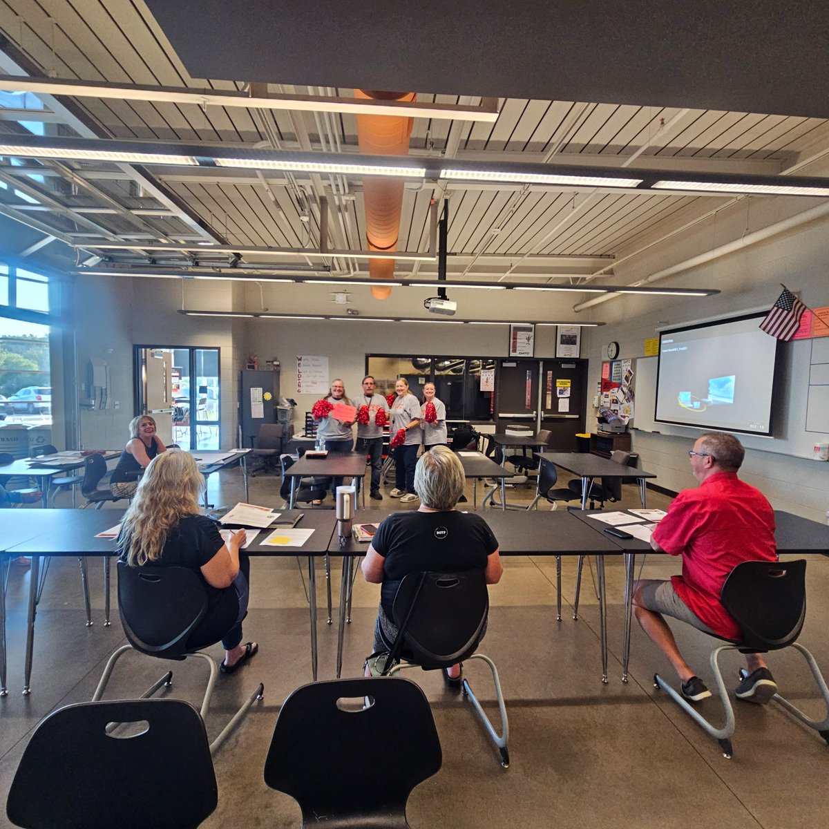 RoadrunnersOATC's tweet photo. OATC Staff presented their school Community Service project ideas to the VIP Shark Tank. #Roadrunnerready
#Starfishproject @OPSF233 @olatheschools #service https://t.co/yCx8emeaI9