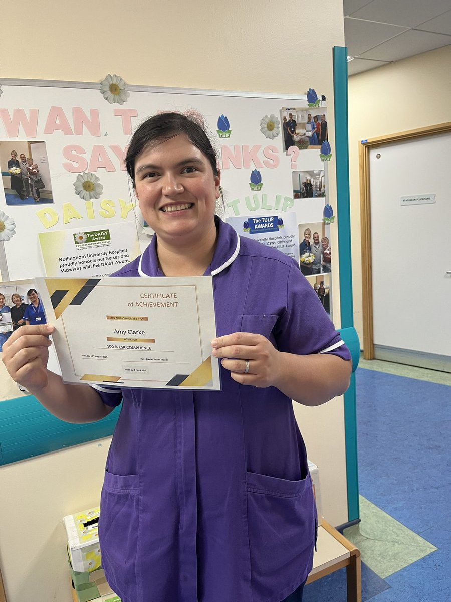 Congratulations Amy and Tincy  on your  100% ESR compliance ,you have both worked incredibly hard <a href="/laurenghoare/">Lauren Hoare</a> <a href="/MiriamMutize/">Miriam Mutize</a>  <a href="/NUHSurgery/">NUH Surgery and Associated Services</a>