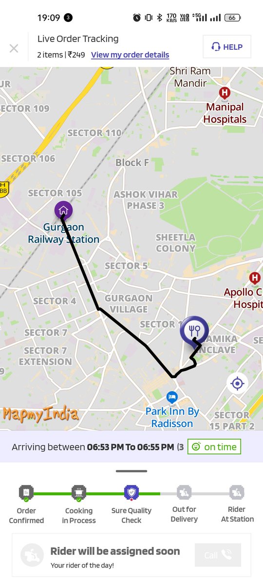 jashnm's tweet photo. Someone please tell @eatsurenow that 15 mins after the estimated order delivery time is not "on time". It's not even out for delivery while my train has already departed. https://t.co/7HT4d18qqP