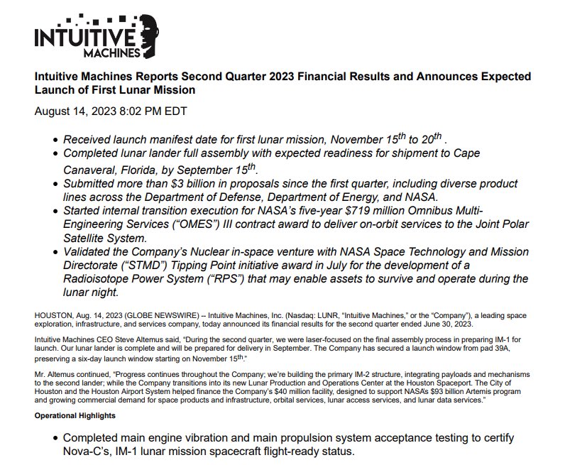 The DOGE-1 Lunar Mission Launch Date is set for November 15-20th! 🚀 

“Doge-1” is one of the payloads on the Nova-C IM-1 lunar mission by Intuitive Machines that will be carried by a SpaceX Falcon 9 rocket. 🌙

Dogecoin is literally going to the moon! 🐶