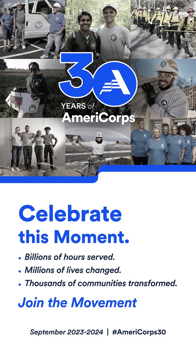 AmeriCorps is the only federal agency tasked with elevating service and volunteerism in America. We provide opportunities for people of all ages and backgrounds to give their time and talent to strengthen communities across our country🦸‍♂️ #Savethedate #30thAnniversary 09/23-09/24