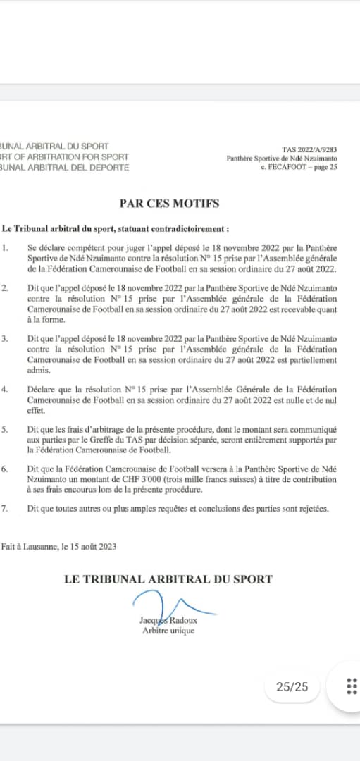 Just this realise from the court of arbitration for sports,  some Cameroonians are dreaming of a normalisation Committee.