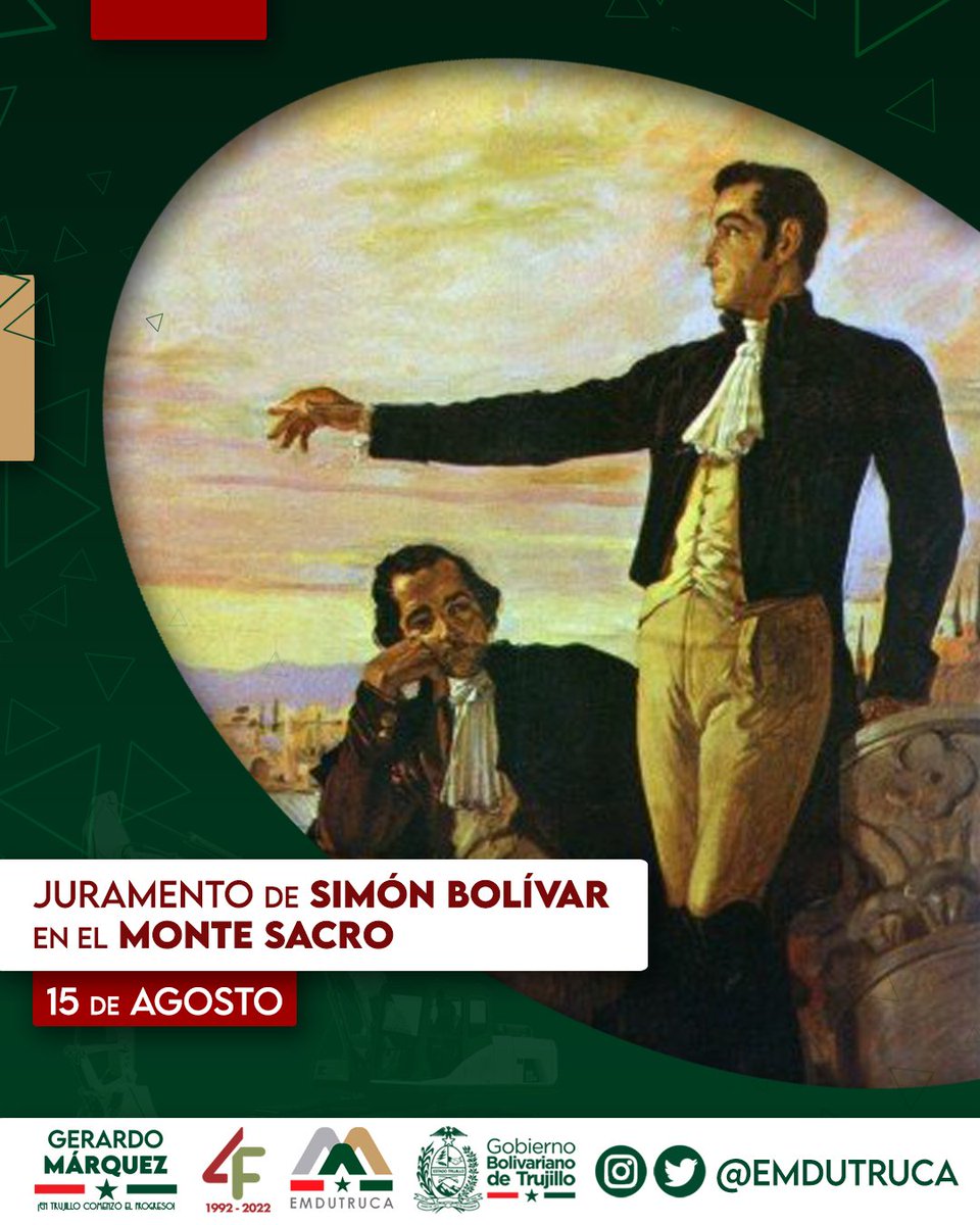 EMDUTRUCA's tweet photo. #15Ago | Este juramento simboliza el compromiso inquebrantable de Bolívar con la independencia de América Latina y marca un momento decisivo en su vida y en la historia de la lucha por la emancipación de los países sudamericanos frente al yugo colonial. 

#InnovarParaCrecer https://t.co/oI0LfWwJg5