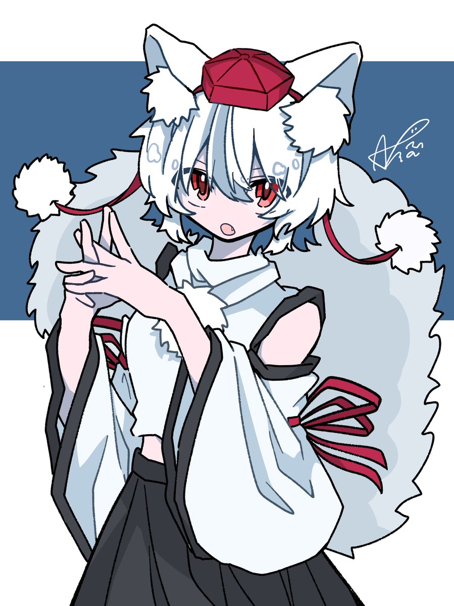 inubashiri momiji 1girl solo animal ears wolf ears red eyes hat white hair  illustration images