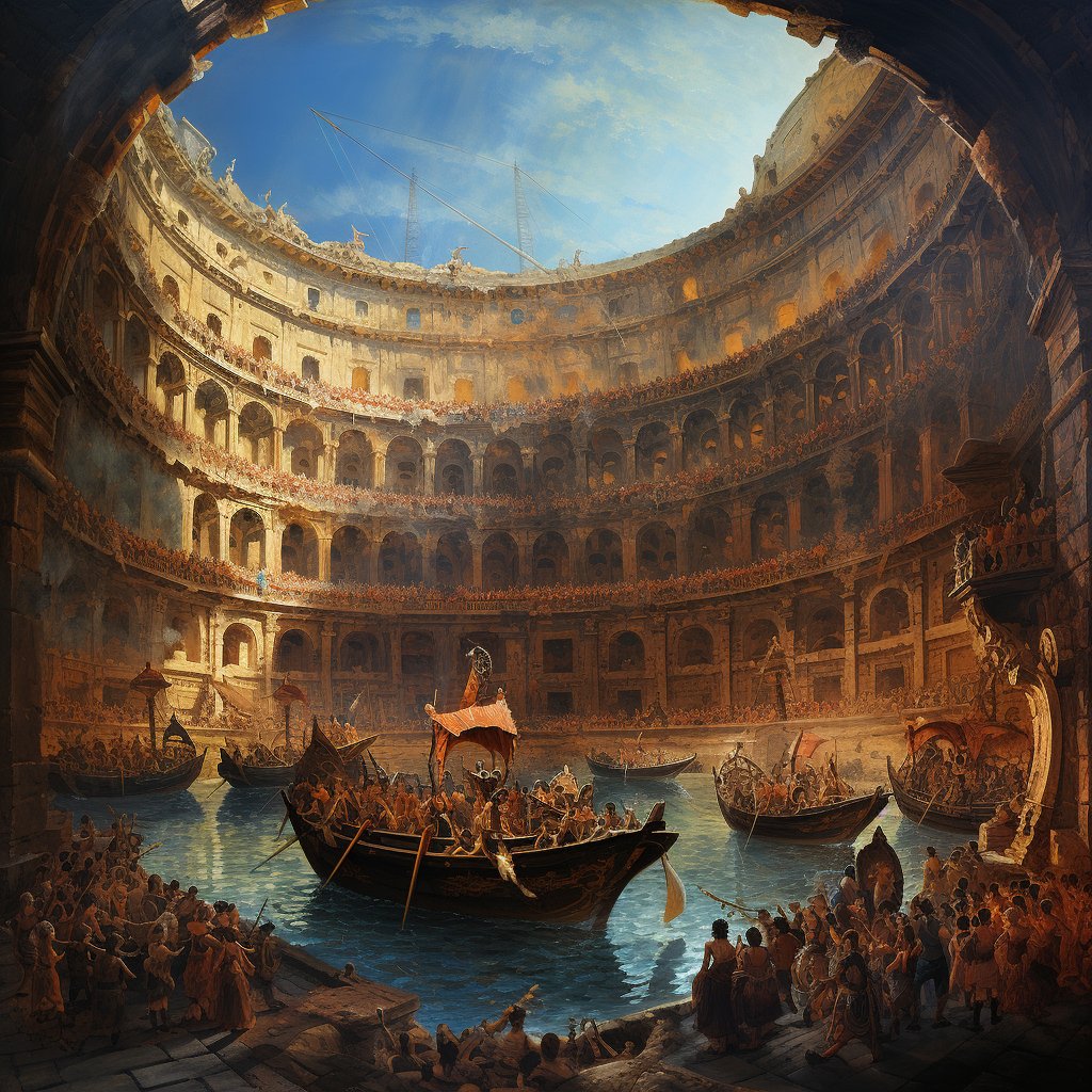 StillJamiee's tweet image. Naval Battles in the Heart of Rome: A Spectacle Beyond Gladiatorial Combat 

A new dawn rose over Rome, unveiling the imposing structure of the Colosseum, glinting in the sunlight. It was not just a testament to Roman engineering but also to the empire’s limitless ambition.…
