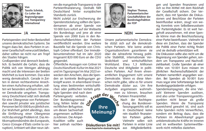 Staatszeitung's tweet image. Sollen Großspenden an Parteien verboten werden? #fragederwoche #parteispenden