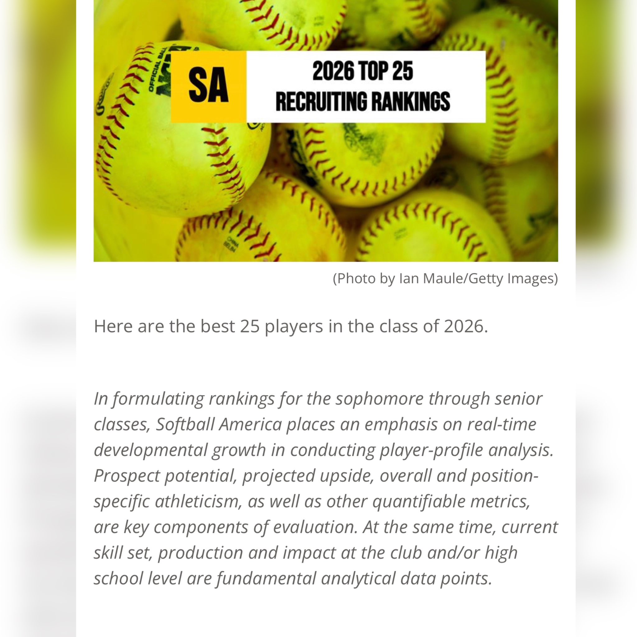 2022 softball recruiting class rankings