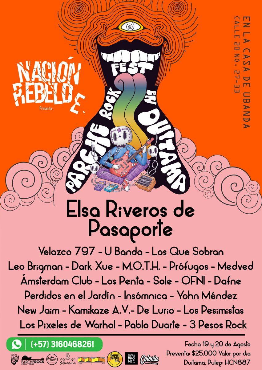 henryrage's tweet photo. #NaciónRebelde presenta @ParcheRock Duitama Fest junto @Elsa_Riveros @velazco797 @unpluggedbanda1 @los_que_sobran y bandas de Duitama, Tunja, Sogamoso, Paipa, Yopal, Malaga, Floridablanca y Bogotá #Rockcolombiano este 19 y 20 de agosto en la Casa U banda #SiempreParcheRock https://t.co/k1Egcg8PSC