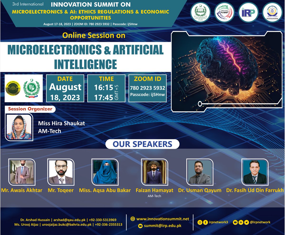 irpnetwork's tweet photo. Innovation Summit on Microelectronics &amp; AI: Ethics, Regulations and Economic Opportunities
Date: Aug 17-18, 2023
Time: 11AM - 5 PM daily
Zoom Meeting:
https://t.co/PItXLhKGg9...
#InnovationSummit #onlinesummit #AISummit #AI #microelectronics #InaugurationCeremony #SUMMIT2023 https://t.co/IvnhcfjHhy