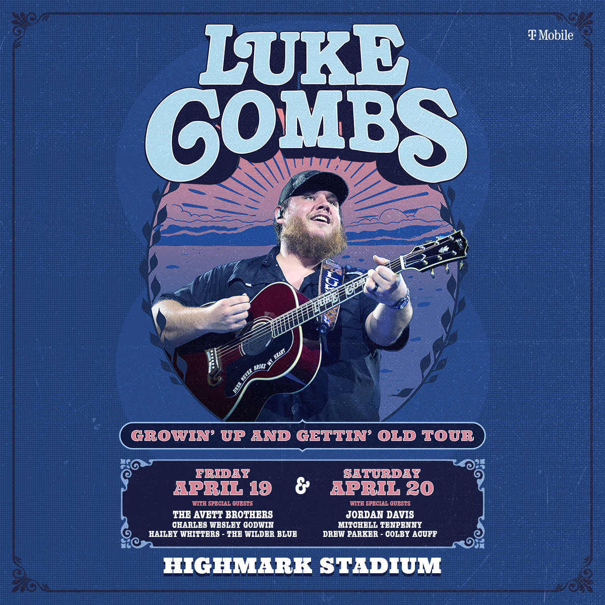 KISS985BUFFALO's tweet photo. JUST ANNOUNCED: Luke Combs is bringing his Growinn’ Up and Gettin’ Old Tour to Highmark Stadium for TWO shows on April 19th and April 20th! Register now for the presale at https://t.co/khzJalQZ1k. General on sale is Friday, August 25 at 10am. https://t.co/7L36ansPy4