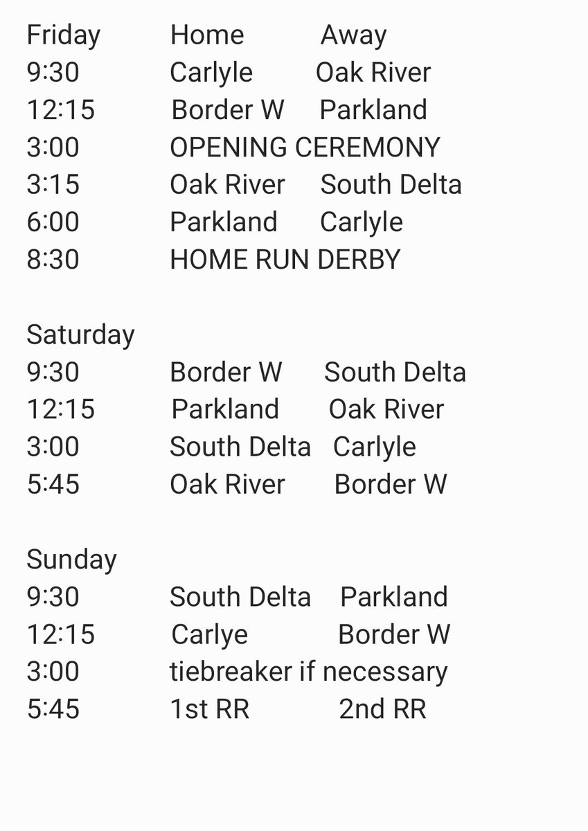 OakRiverDodgers's tweet photo. Host - Oak River Dodgers
MB - Border West All Stars
SK - Carlyle Cardinals
AB - Parkland Twins
BC - South Delta Brewers

Weekend and day passes available at the gate! Come check out some of the best baseball Western Canada has to offer, and Riley Shamray. https://t.co/mKPk1fUpF1