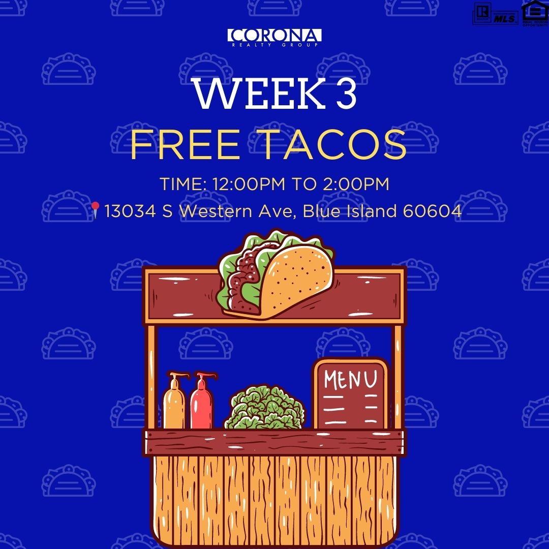 FREE TACOS AND BEER HERE AT CORONA REALTY GROUP INC!!! WEEK 3 IS ON!!! SEE YOU LATER!! 🌮🌮🥳🥳

#week3 #freetacos #monthofaugust #allforfree #freetacotuesday #everytuesday #coronarealtygroupinc #blueisland #happytuesday #lunchorbrunch #comeandeat