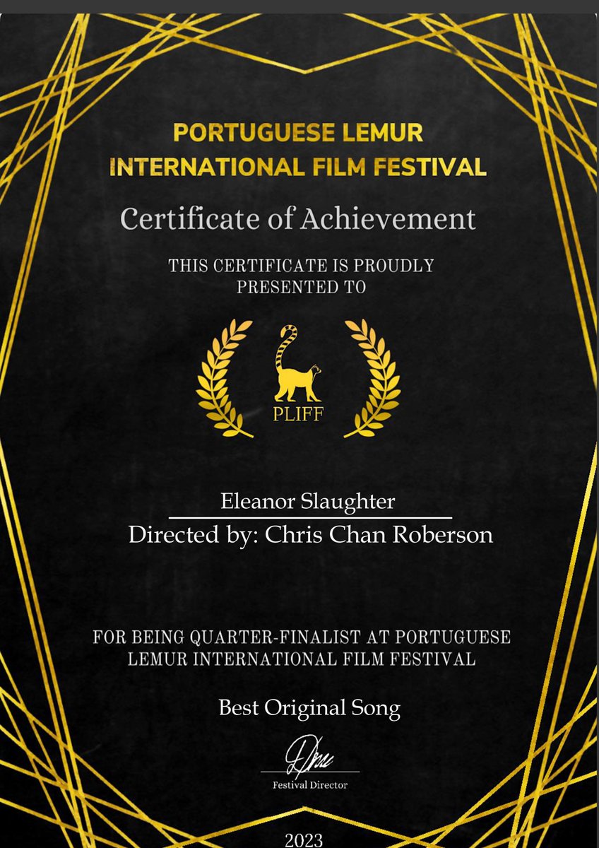EleanorKills's tweet photo. Thank you to the #portugueselemurinternationalfilmfestival!  Congrats to all of the nominees! https://t.co/0ue8ChntUs