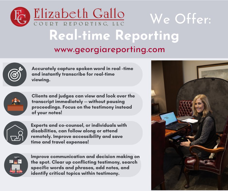 gallolegal's tweet image. Make your proceedings more effective with our real-time court reporting service. Follow along, clear up conflicting testimony and improve communication with accurate and instantaneous transcription.  ⚖️📝 #realtimecourtreporting #accuratetranscripts #courtreporter #galloreporting