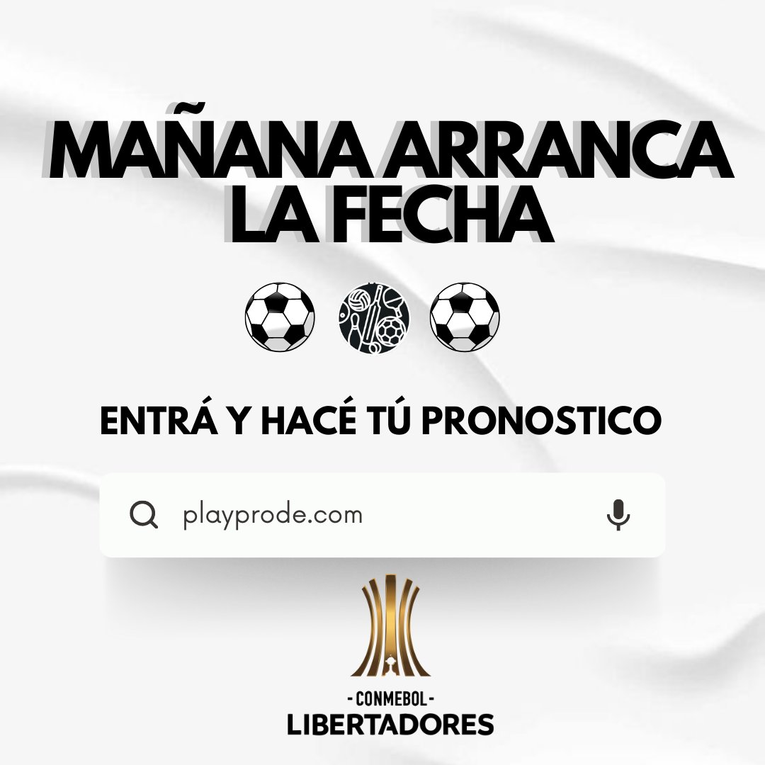 playprode's tweet photo. 🗓️MAÑANA ES LA IDA
🏆Copa Libertadores 

✏Entra a hacer tú pronostico 
⚽https://t.co/p04oiGC6Do

Pagá como quieras: 
➡Cripto
➡Mercado Pago
¡Y Ganá en Cripto-Dólares! 💸

🌟¡Así de fácil! https://t.co/jPwLdFaF6Y