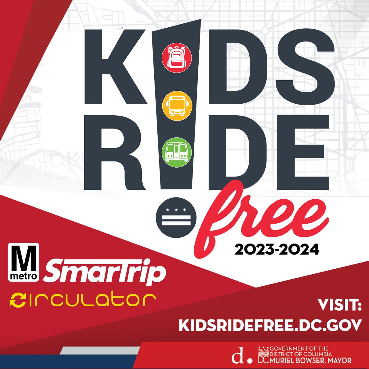 #REMINDER: Lost or misplaced last year's #KidsRideFree SmarTrip card? Visit DDOT at 250 M Street SE this Wednesday, August 16, from 10 am to 12 pm and 2 pm to 4 pm with your student ID for verification. Click 🔗 tinyurl.com/tyd46knd to learn more about the program.