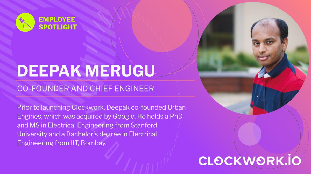 Meet Deepak Merugu, Clockwork Systems, Inc.'s Co-Founder and Chief Engineer. His expertise in network systems and performance drives Clockwork's tech innovations.

clockwork.io/careers/
#clockworkio #employeehighlight #careersuccess