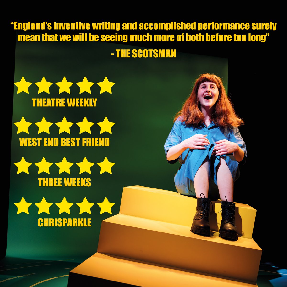 RELAXED PERFORMANCE TOMORROW (16th) 
For those looking for a slightly mellower, less potentially triggering atmosphere who still want to see outstanding theatre, join us <a href="/ThePleasance/">Pleasance</a> for NUCLEAR CHILDREN 14:05. More info below -pleasance.co.uk/event/nuclear-……… #EdFringe #FillYerBoots