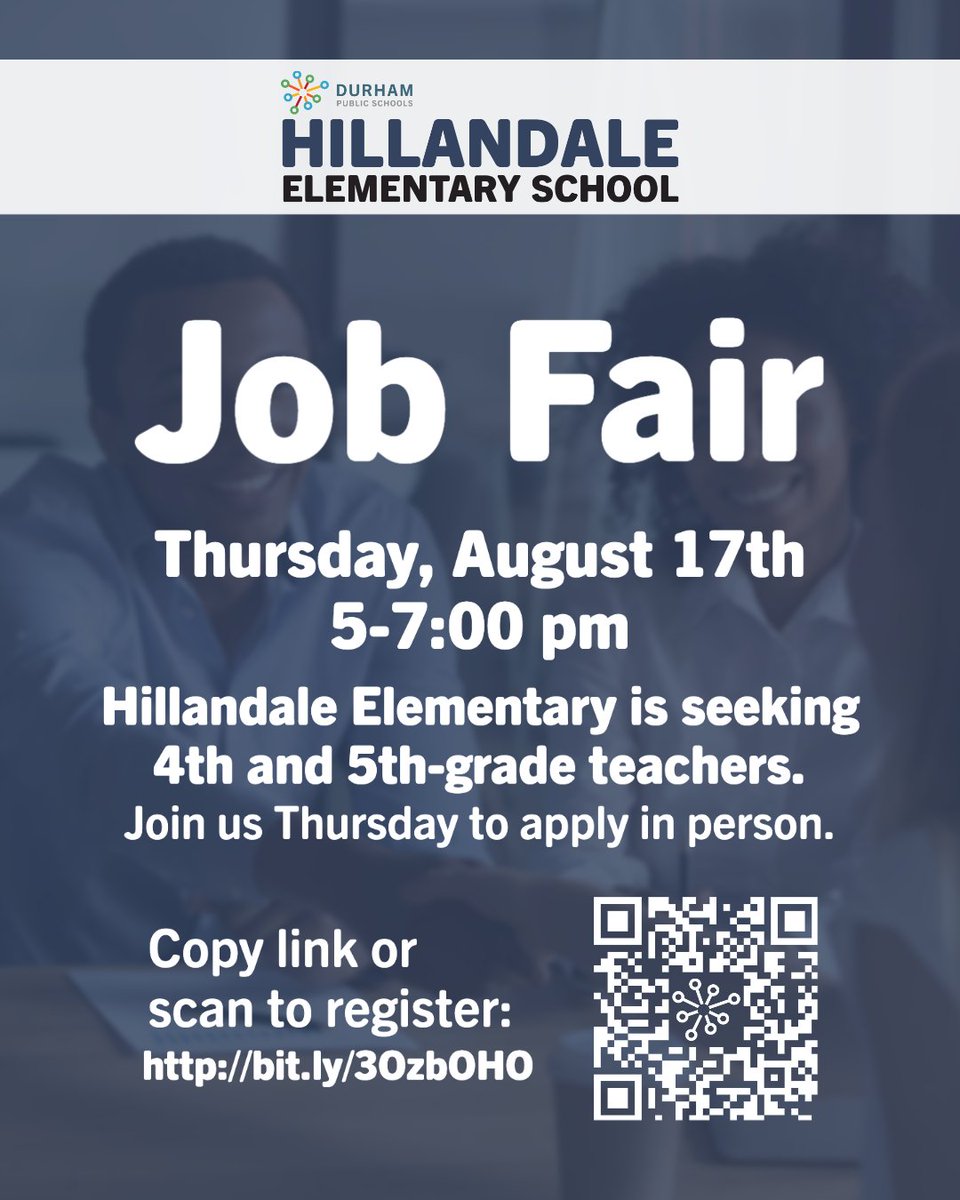 Hillandale Elementary School is seeking to fill additional teaching positions and will hold an in-person job fair on Thursday, August 17, from 5 p.m. to 7 p.m. at the school.  Interested persons may pre-register at bit.ly/30zbOHO.