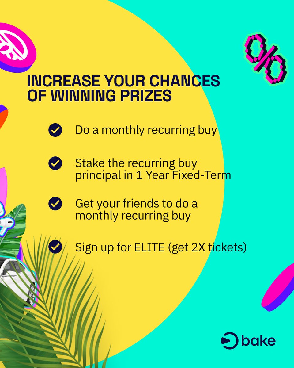 bake_io's tweet photo. Here's how to increase your chances of winning prizes in our Baking Hot Summer Giveaway! 😎☀️

Start your #DCA journey with Bake today 💪

https://t.co/uKkCIYlvLM https://t.co/z9kXYqAbD7