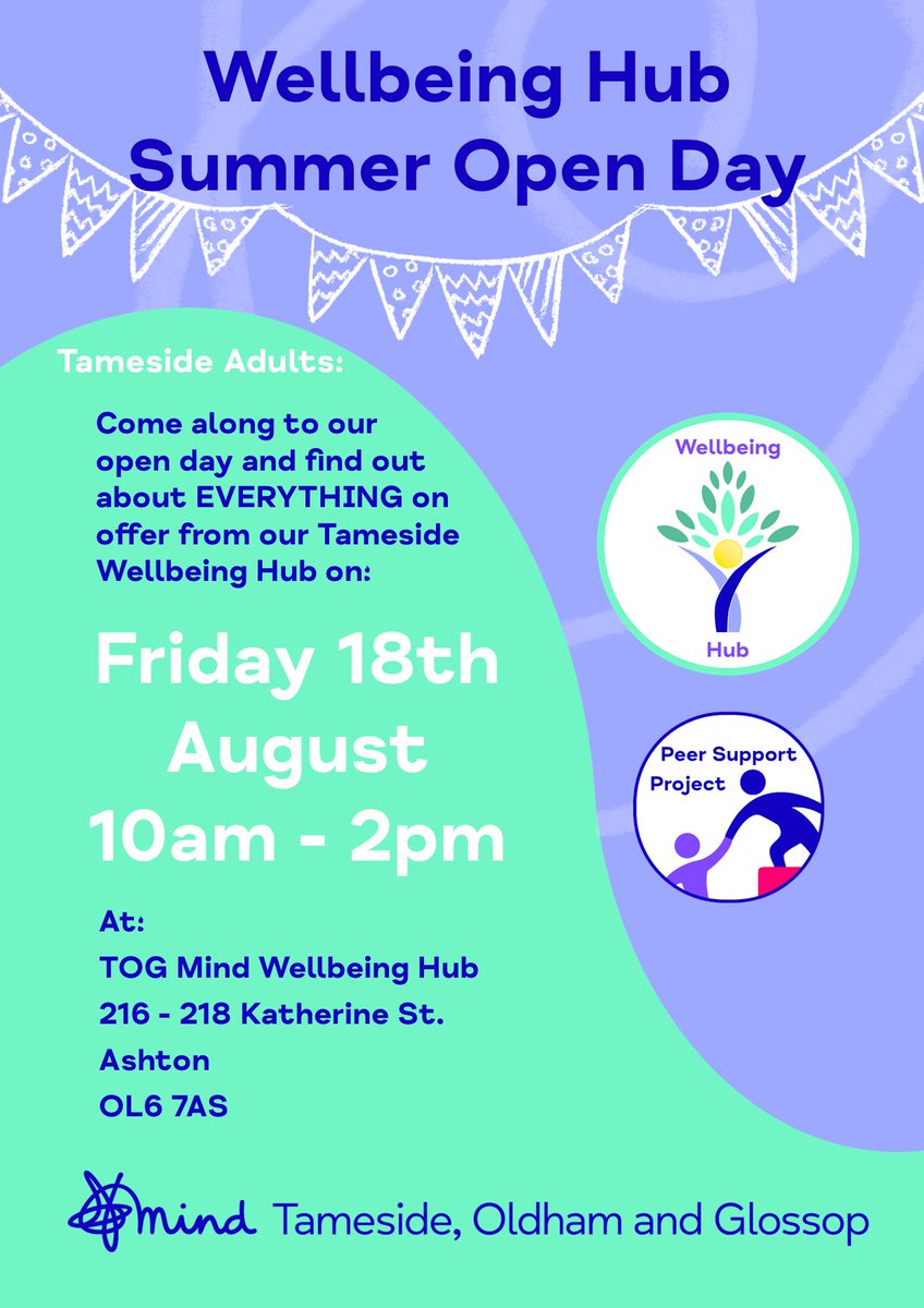 TOGMind's tweet photo. Save the date!!
Come along on 18th August and meet our team of staff and volunteers, find out about sessions you can access, #volunteer opportunities, and our 1 to 1 #PeerSupportProject. https://t.co/HWwGuTmAlG