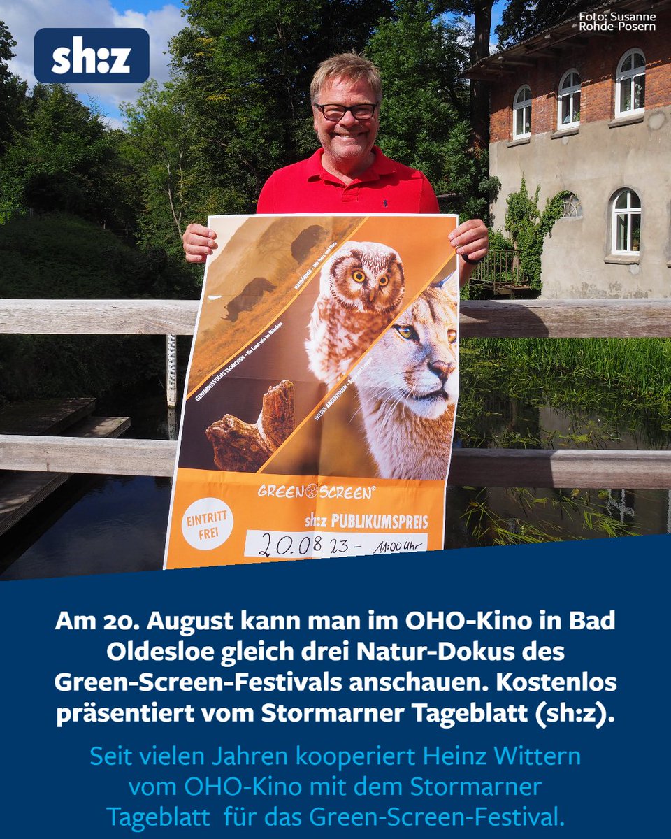 Sonntag in #BadOldesloe kostenlos ins #OHOKino ? Das geht im Rahmen des Green-Screen-Naturfilmfestivals, das drei seiner Filme in Stormarn zeigt. Präsentiert vom Stormarner Tageblatt. 

#Natur #Naturfilme #Stormarn #KreisStormarn #Greenscreen2023 #Greenscreenfestival #Doku