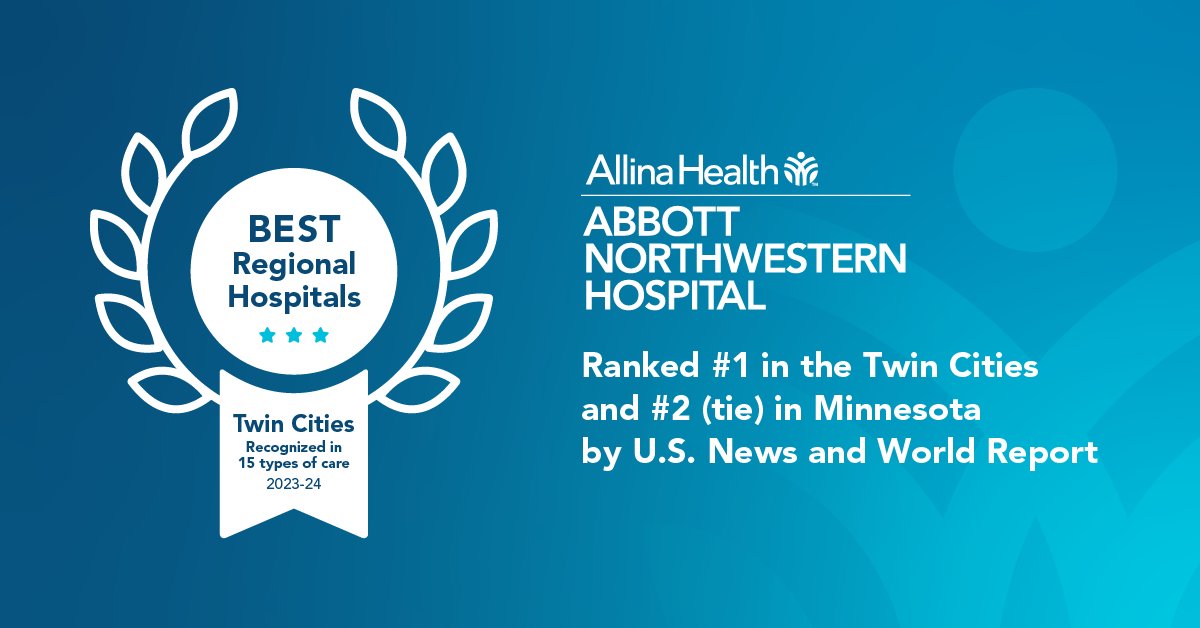 Abbott Northwestern Hospital (@anwhospital) on Twitter photo Abbott Northwestern was ranked #1 in the Twin Cities for best regional hospitals by <a href="/usnews/">U.S. News & World Report</a>.
Thank you to the staff for your commitment to our patients! Abbott Northwestern was ranked #1 in the Twin Cities for best regional hospitals by <a href="/usnews/">U.S. News & World Report</a>.
Thank you to the staff for your commitment to our patients!