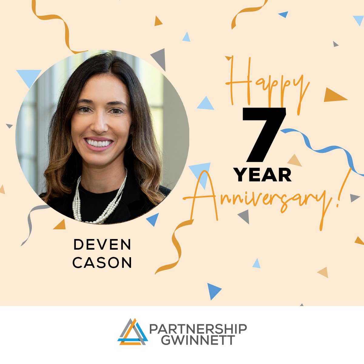 Happy seventh #workiversary to our Senior Director of Economic Development, Deven Cason!

We value your dedication, expertise, leadership, and professionalism, recruiting and retaining thousands of businesses and jobs in Gwinnett County. #DrivingBusiness #DrivingTheFuture