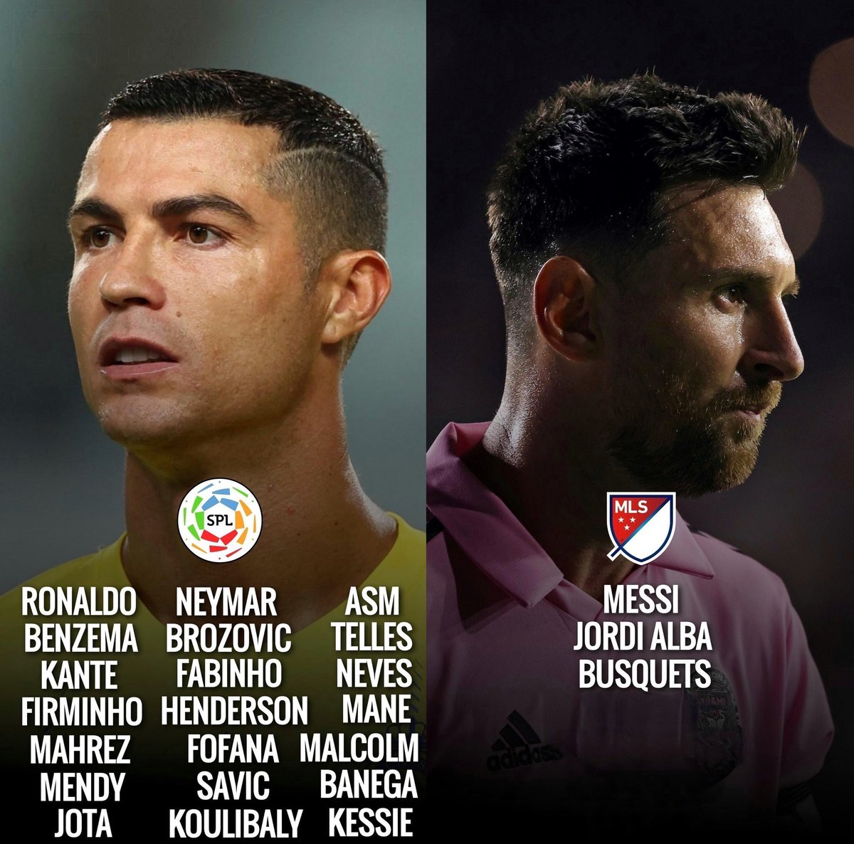 Con la llegada de Cristiano Ronaldo a Arabia la Liga de Camellos se convirtió en la Liga de las estrellas ⭐

Con la llegada de Messi a EEUU la Liga de Soccer se convirtió en la Liga de los amigos de Messi 👬

El mundo del fútbol lo sabe. Sabe quién es el referente 🐐