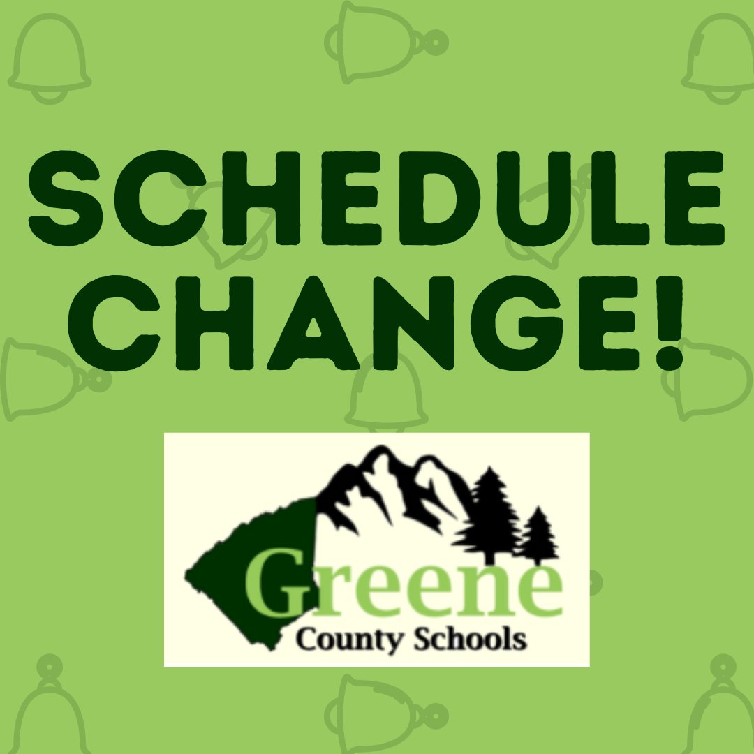 Greene County Schools will be on a two hour delay today, Tuesday, August 15th. Buses will not be traveling flooded roads. ESP and Central Office will be open on a regular schedule.