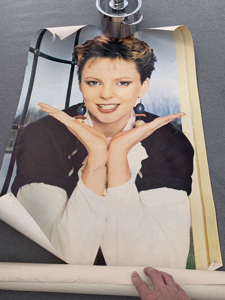 freshbins's tweet photo. What is wrong with me? 56 y o and whilst clearing my loft for a house move I find this from my own teenage bedroom wall and just can’t throw it…. My wife says I must be strong and ruthless for the downsize! Sorry @claregrogan2 it has to go along with my #bowie posters.😩 https://t.co/rs4Mqan7LK