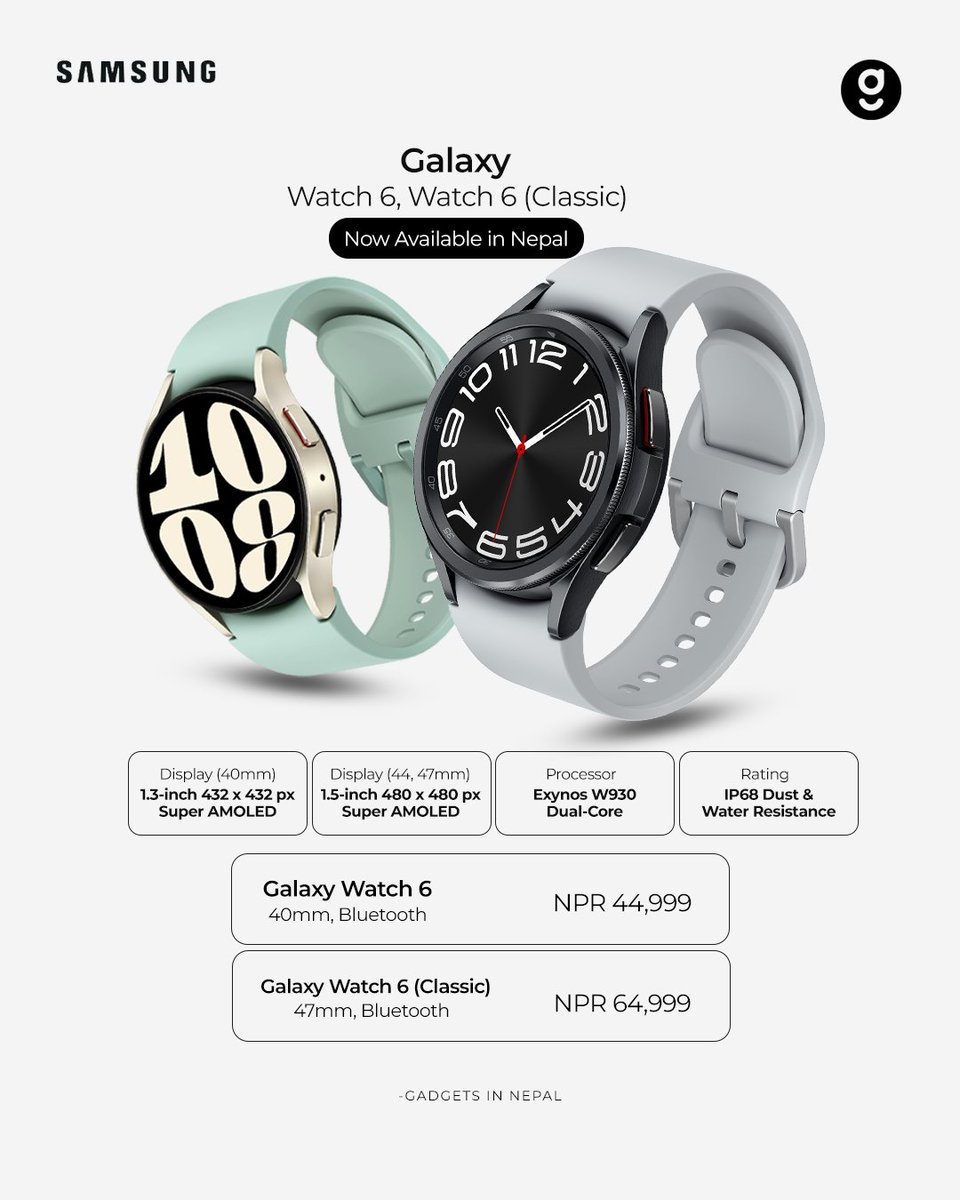 Samsung Galaxy Watch 6 Classic with rotating bezel and Watch 6 launch in Nepal🇳🇵
Are you satisfied with the prices? Comment below👇
Read More: bit.ly/GalaxyWatch6-np

 #Samsung #samsunggalaxy #watch6 #watch6series #Watch6Classic #GadgetsInNepal #PriceinNepal