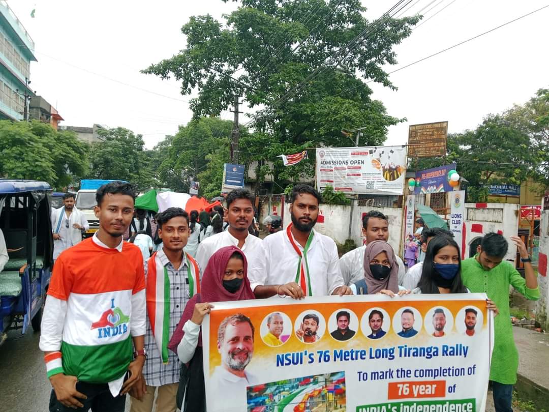 HannanAhmed_'s tweet photo. On the occasion of #IndependenceDay2023, our @NSUIKarimganj unit took out a 76 metre long "tiranga rally" at Karimganj town. 

More than 500 students from different colleges of the district took part in the rally. 

Let's pledge to unite our beloved INDIA. https://t.co/1cn327xNHq