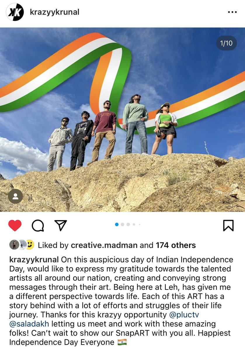 Tamseel_h's tweet photo. Such a lovely pic from #SaLadakh by @krazyykrunal and a lovely message on #IndependenceDay
@SnapAR @pluc_tv #fARout #AugmentedReality #SnapART https://t.co/Eqk8CjYewY