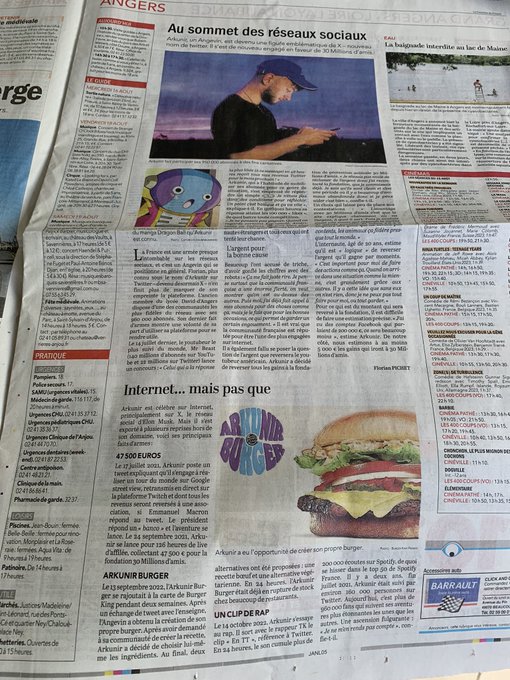 Arkunir's tweet image. De base je répond quasi jamais aux interview des journaux mais là juste pcq c'est le journal de ma ville que ma grand-mère lit chaque jour depuis 15 ans j'ai accepté et c'est tellement une fierté dites-vous qu'elle sait presque rien de ce que je fais elle va être choqué
