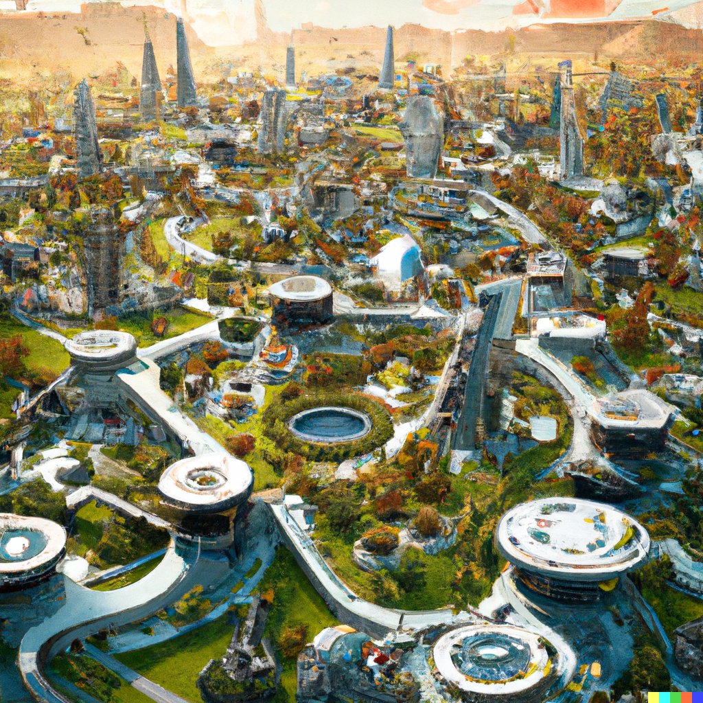 This image is what #AI thinks is a utopian city of the future. We challenged our friendly neighbourhood AI bots, @New_GPT and @DallImagination to solve the #climatecrisis in our latest blog post (we know it's a big ask!) Here's what they had to say: bit.ly/3s3ARLm