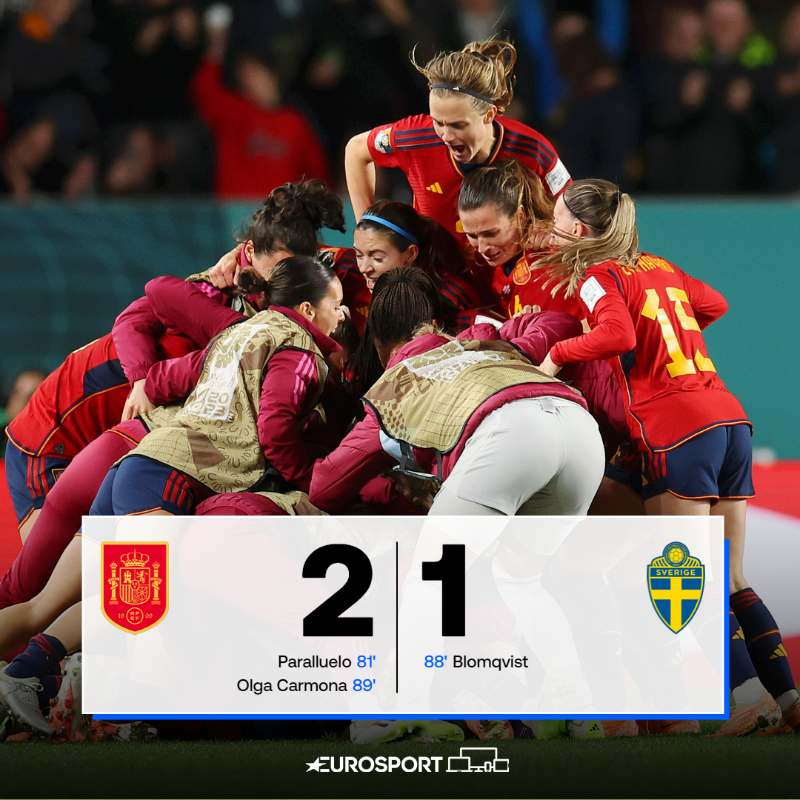 Eurosport_ES's tweet photo. ¡¡¡𝗦𝗢𝗡 𝗛𝗜𝗦𝗧𝗢𝗥𝗜𝗔!!! 🇪🇸🇪🇸🇪🇸🇪🇸🇪🇸🇪🇸🇪🇸

España vence a Suecia y se clasifica para la gran final del #FIFAWWC por primera vez en su historia

👏👏👏👏👏👏👏👏👏👏👏