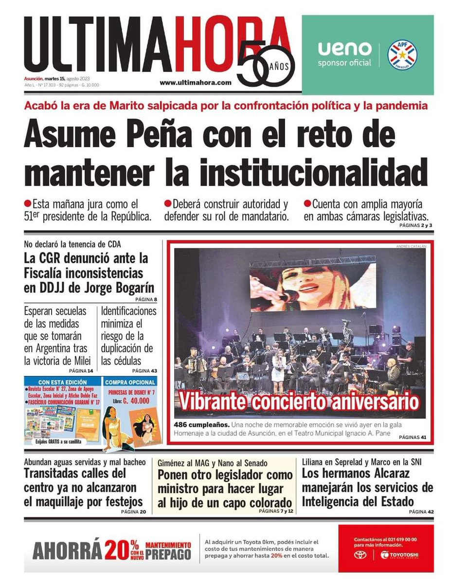 robertoperezpy's tweet photo. 🗞️ Tapas de Diarios de hoy martes 15 de agosto del 2023‼️

#PPpy #650AM https://t.co/tzD8O5A6TJ