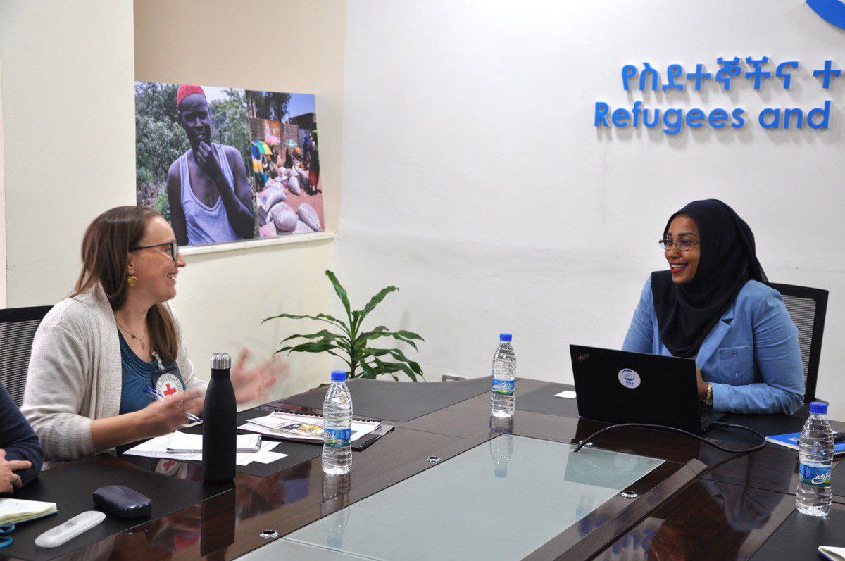 RRSEthiopia's tweet photo. RRS DG Teyiba Hassen hosted @ICRC Protection Coordinator to 🇪🇹 Kristina von Arx at her office. The two discussed how to protect PoCs &amp; agreed to ink an MoU to enhance RRS-ICRC ties. They had a fruitful time, which resulted in a shared understanding of mutual interests. https://t.co/hlAMIml0rR