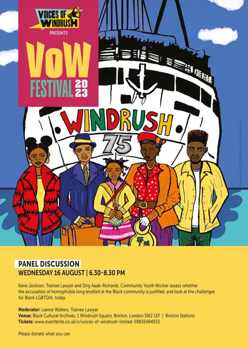 This discussion on #LGBTQIA challenges in the Black community, a rescheduled #VoicesofWindrushFestival event,
is happening tomorrow at the Black Cultural Archives, Windrush Square. To reserve a place, simply DM here or email info@voicesofwindrush.com

#VoWFest2023
#Windrush75