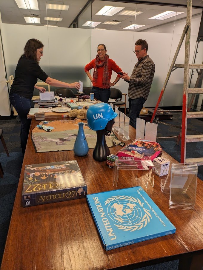 Exciting to install the 'at the vanishing point' exhibit @Sydney_Library today with @SydneyLawSchool's Emily Crawford & Jacqui Mowbray & @DAWJoyce. Come by and check it out! You might even run into @intlawbarbie