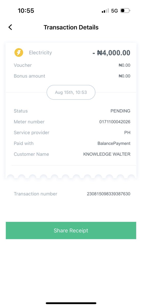 amachree_daye's tweet photo. @OPay_NG @OPaySupport 
This is the new way Opay use in taking your money that’s how they scam people when you pay for electricity they will take your money and they will not give you the meter you can check the diffrent date they keep it has pending and debit the money https://t.co/Hgo1GN4GxS