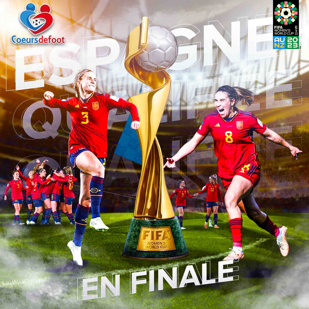 coeursdefoot's tweet photo. #FIFAWWC L'Espagne est la première équipe qualifiée en finale, après sa victoire 2-1 face à la Suède !
La Roja va jouer La première finale de son histoire 😳🫠 En attendant le match Angleterre-Australie demain, pour connaitre la deuxième nation qualifiée 😬🫣 #ESPSUE #ESPSWE https://t.co/S6J9CbE55J