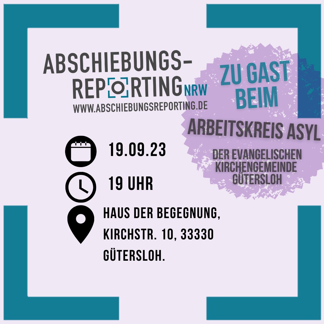 Im September sind wir in #Gütersloh zu Besuch und berichten aus unserer Arbeit. 

Es besteht Raum für Vernetzung und Austausch. 

#AbschiebungsreportingNRW