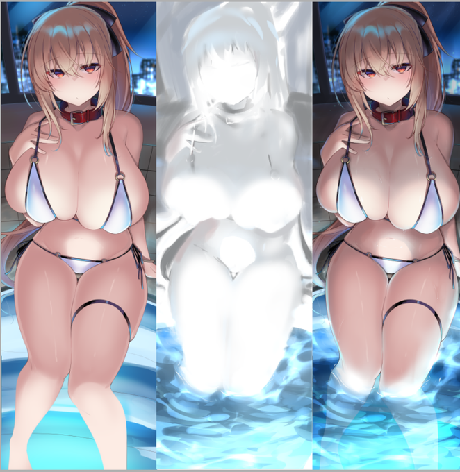 いつもと雰囲気を変えたくて左な感じで塗った後真ん中みたいな影を更に乗算で載せて暗くしてみたけどもどうかなーん 