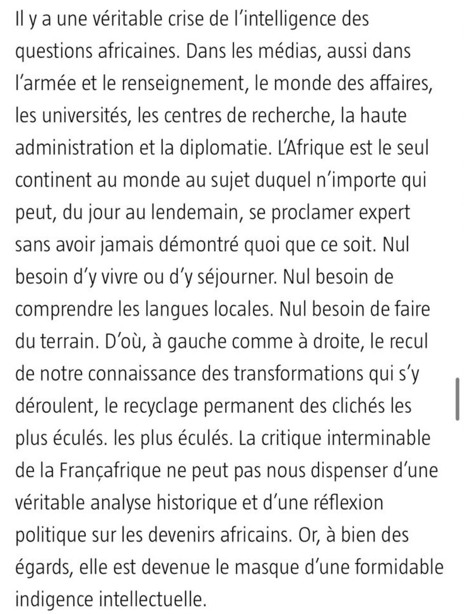Achille Mbembe on self-styled expertise on African politics, the eternal recycling of clichés, and how the critique of the Françafrique has become 'the mask of formidable intellectual poverty'
jeuneafrique.com/1471632/politi…