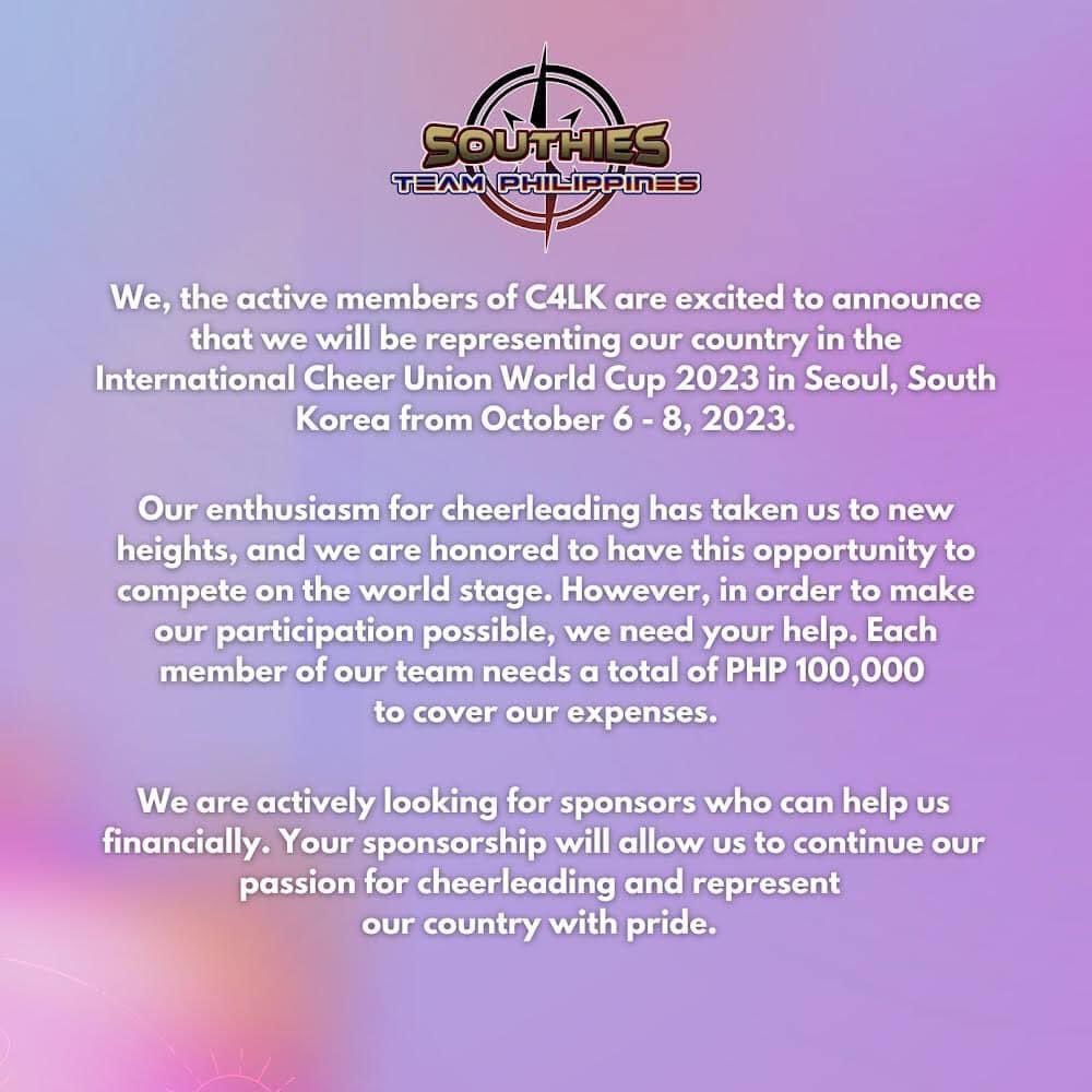 CheerForLeni's tweet photo. WE ARE HEADING TO SEOUL, SOUTH KOREA TO RESPRESENT THE PHILIPPINES IN THE UPCOMING International Cheer Union 2023 WORLD CUP! 🤸🏻💗 https://t.co/3rEoEz5p1T